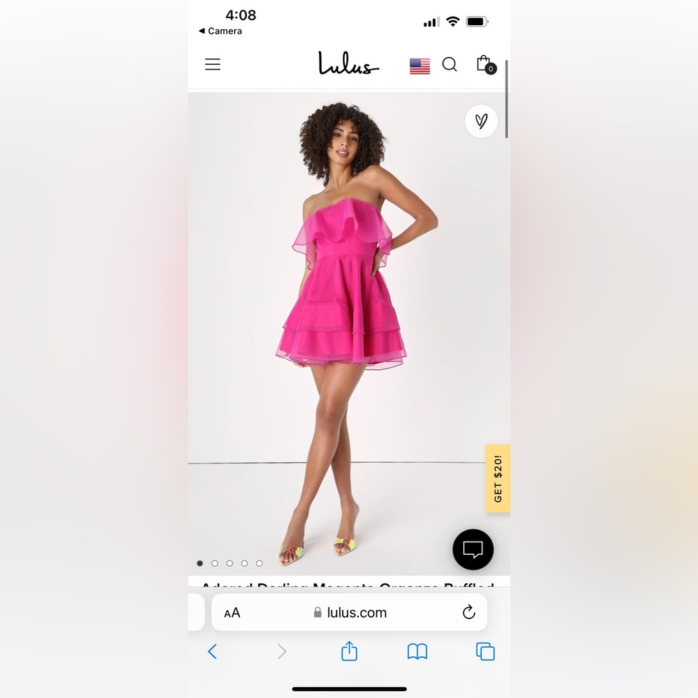 Lulus Adored Darling Magenta Organza Ruffled Strapless Mini Dress